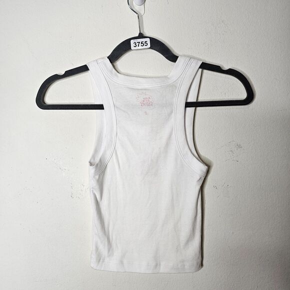 Ian Charms White Crop Scoop Neck Sleeveless Tank Top Red Ian Charms Logo Small - Picture 2 of 7